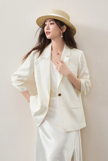 Women's Light Business Blazer Padded Shoulder Acetate Lyocell Blend 2026 Autumn Commuter Casual Suit Jacket 163XC7789
