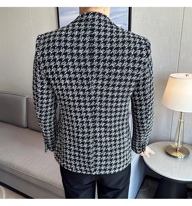 2023 Autumn Winter Plaid Men Blazers Thickened Casual Business Suits Jackets Single Buckle Wedding Groom Streetwear Social Coat