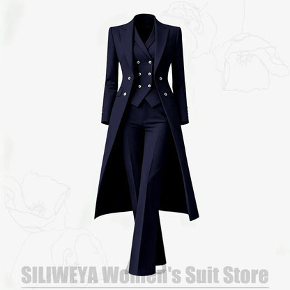 Women's Suit 3 Piece Double Breasted Long Coat Vest Pants Elegant Formal Business Wear Luxury Wedding Party Prom Outfit 2026