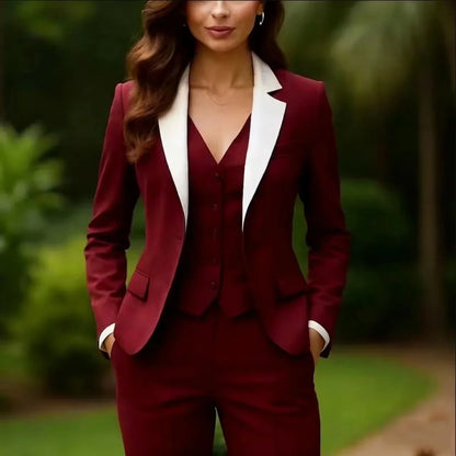 3 Piece Set Jacket Vest Pant White Collar Black Blazer Women Suits Lady Business Office Mother Wedding Party Formal Ladies