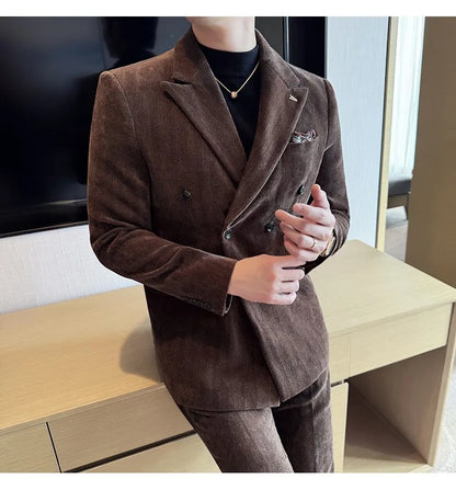 2025 Winter Woolen Men's Wedding Groom Suit Double Breasted Suit 3 Piece Set Business Casual Office Work Party Prom Dress Suits