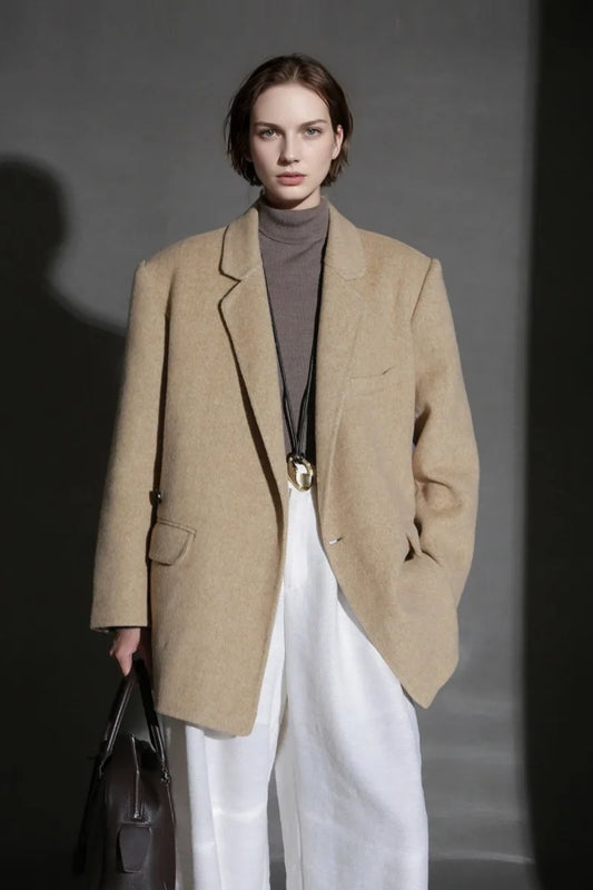 Autumn Winter Women Versatile Single Breasted Notched Suit Jacket Long Sleeve Office Ladies Elegant Blazers Loose Fit Coat Tops