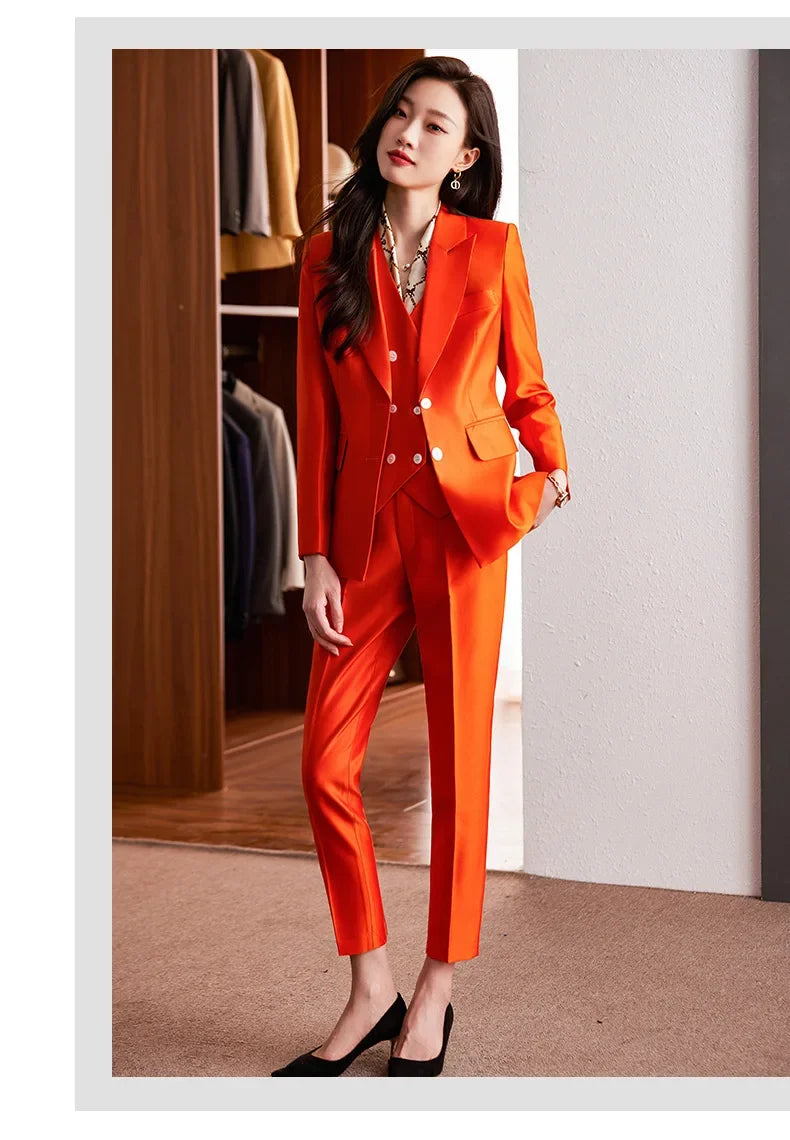 Fashion Elegant Pink High-End Small Business Suit Coat2022Autumn and Winter Elegant Vest Suit Three-Piece Korean Women's Clothin