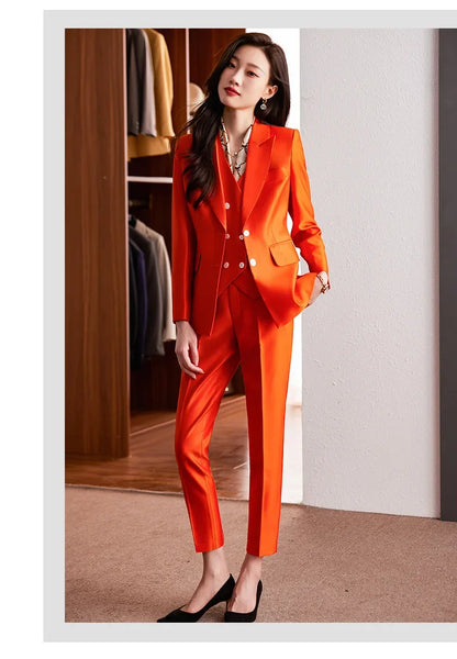 Fashion Elegant Pink High-End Small Business Suit Coat2022Autumn and Winter Elegant Vest Suit Three-Piece Korean Women's Clothin