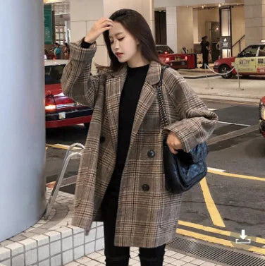 Women's Slim Fit Blazer Autumn Mid-Length Lapel Coat Contrast Cuff Detail Elegant Office & Commute Outerwear