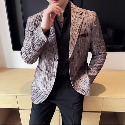 Korean Trend 3D Pleated Suit Jacket for Men Wedding Groom Business Dress Jacket Casual Banquet Party Host Blazer Masculino