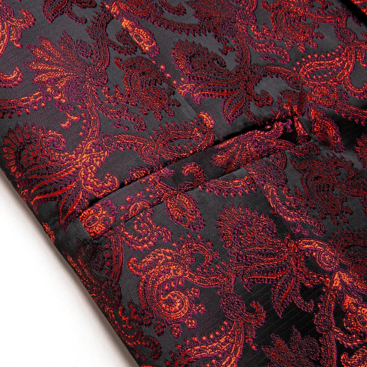 Men's Suit Vest Set with Tie Hanky and Cufflinks – Royal Red Paisley Waistcoat for Wedding and Business