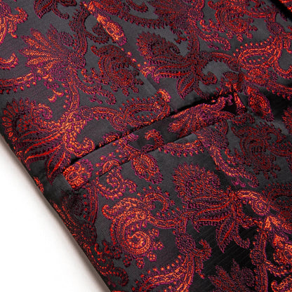 Men's Suit Vest Set with Tie Hanky and Cufflinks – Royal Red Paisley Waistcoat for Wedding and Business