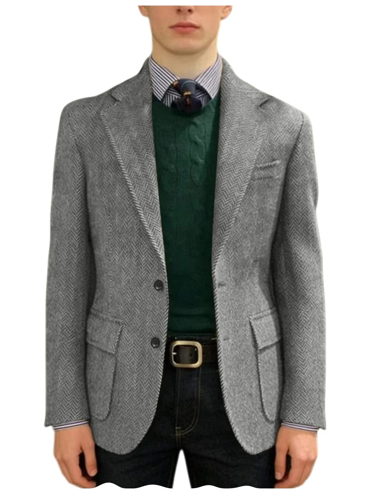 Men's Herringbone Tweed Blazer Classic Fit 2-Button Notch Lapel Flap Pockets Suit Jacket Casual Daily Business Men Sport Coat