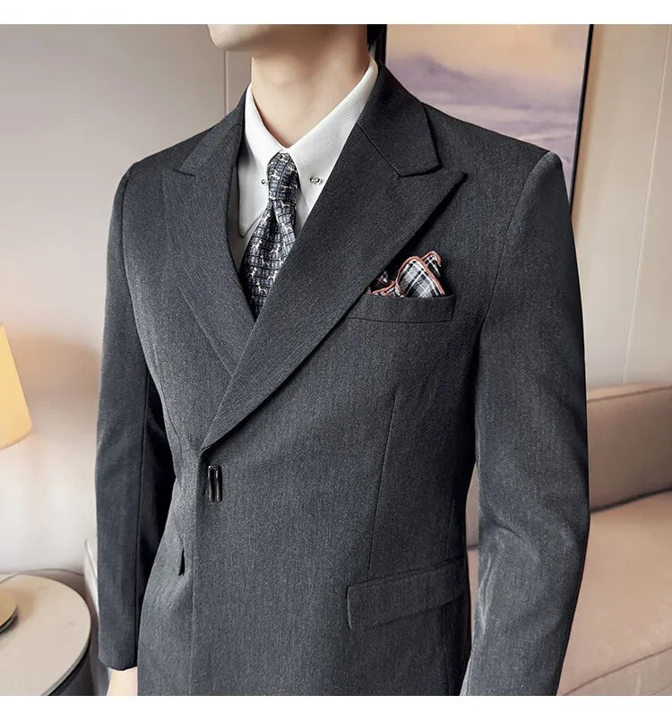 Men's 3-Piece Slim Fit Suit Set – Jacket, Vest & Pants for Wedding, Prom & Business