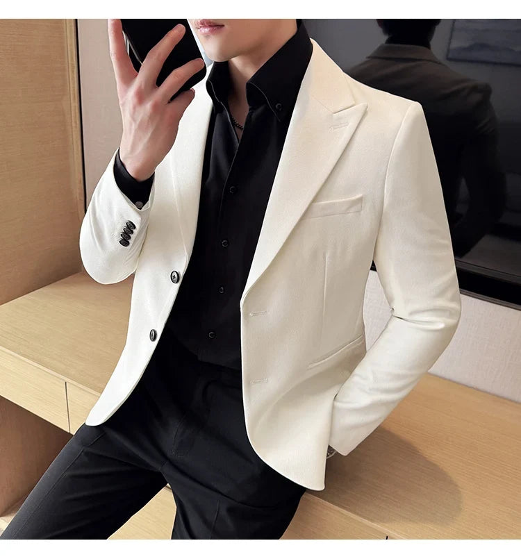 High-end Shiny Business Casual Suit Jacket Men British Style Slim Fit Office Work Men Blazers Wedding Groom Dress Coats 2025