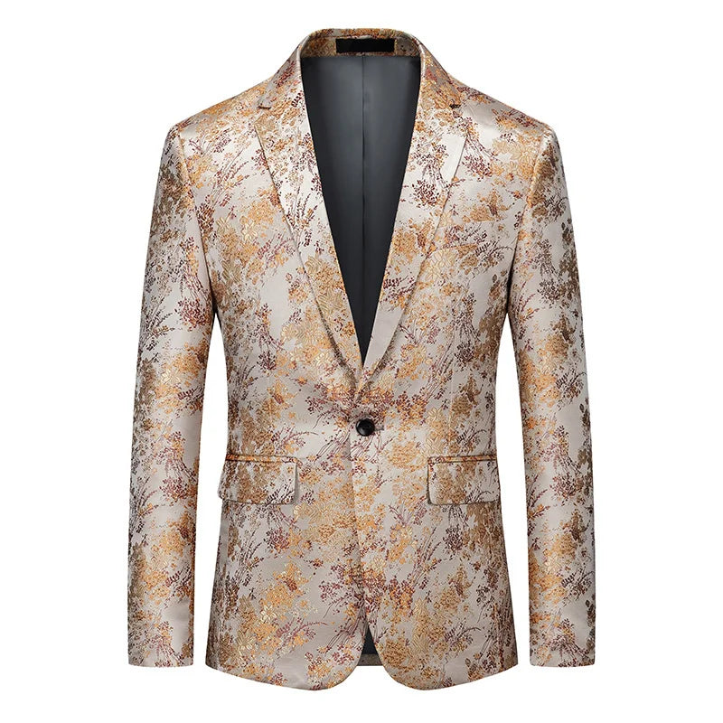 Men's Jacquard Blazer Single Breasted Slim Fit Smart Casual Wedding