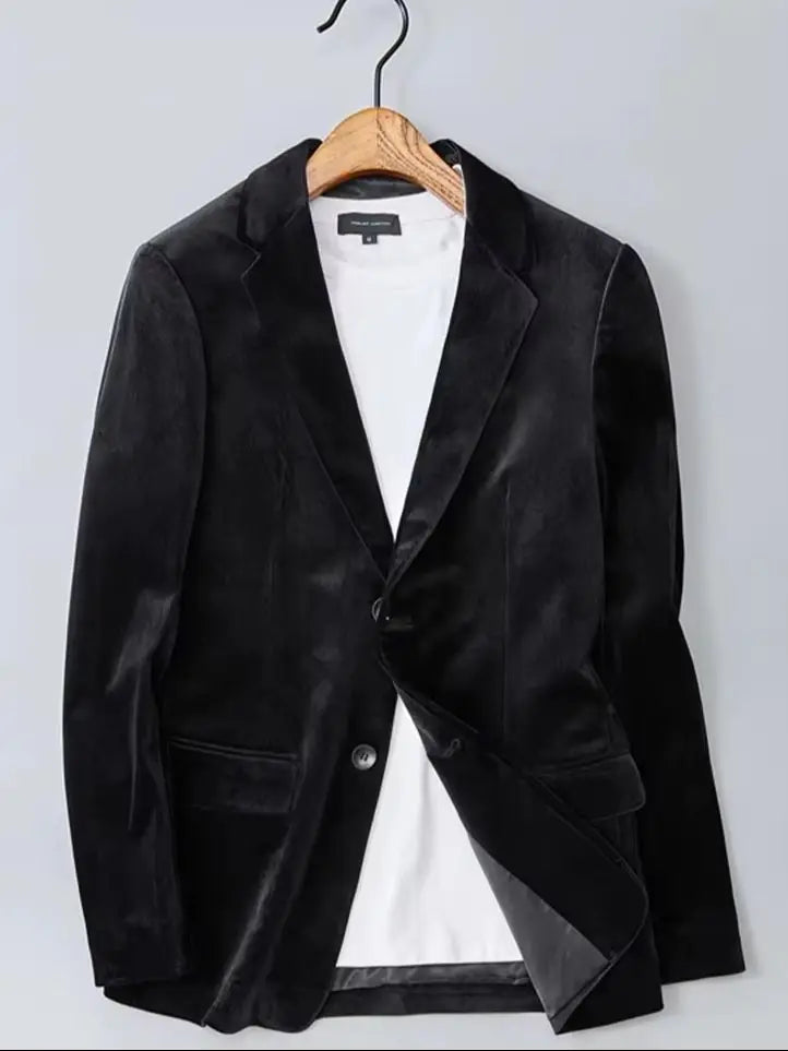Men's Burgundy Velvet Jacket Slim Fit Two Buttons Notch Lapel Suit Blazer for Prom Party Wedding Business Smart Casual One Coat