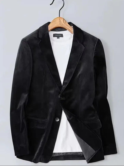 Men's Burgundy Velvet Jacket Slim Fit Two Buttons Notch Lapel Suit Blazer for Prom Party Wedding Business Smart Casual One Coat