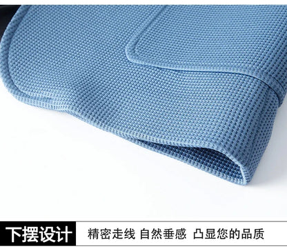 New men's suit jacket with non-stretch flat collar, waffle pattern, for business casual and fitted formal wear.