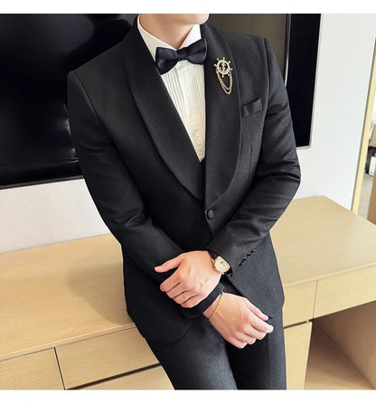 Men's Slim Fit 3-Piece Suit for Weddings, Parties & Formal Occasions – White, Red, Black