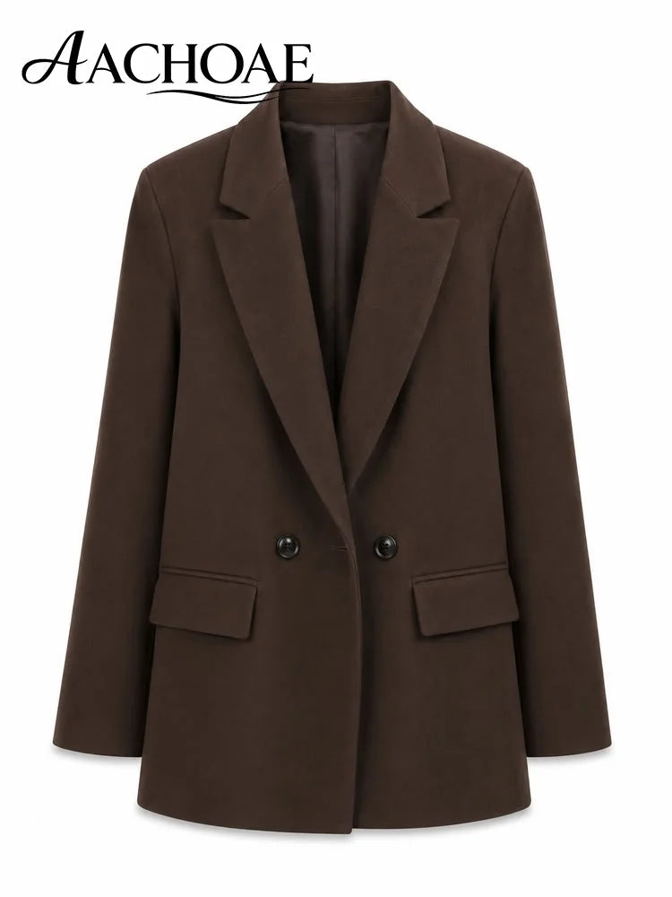 Women Double Breasted Blazer Elegant Office Lady Suit Jacket Oversized Casual Long Sleeve Blazer Spring Autumn Outerwear