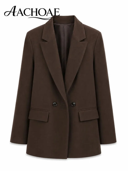 Women Double Breasted Blazer Elegant Office Lady Suit Jacket Oversized Casual Long Sleeve Blazer Spring Autumn Outerwear