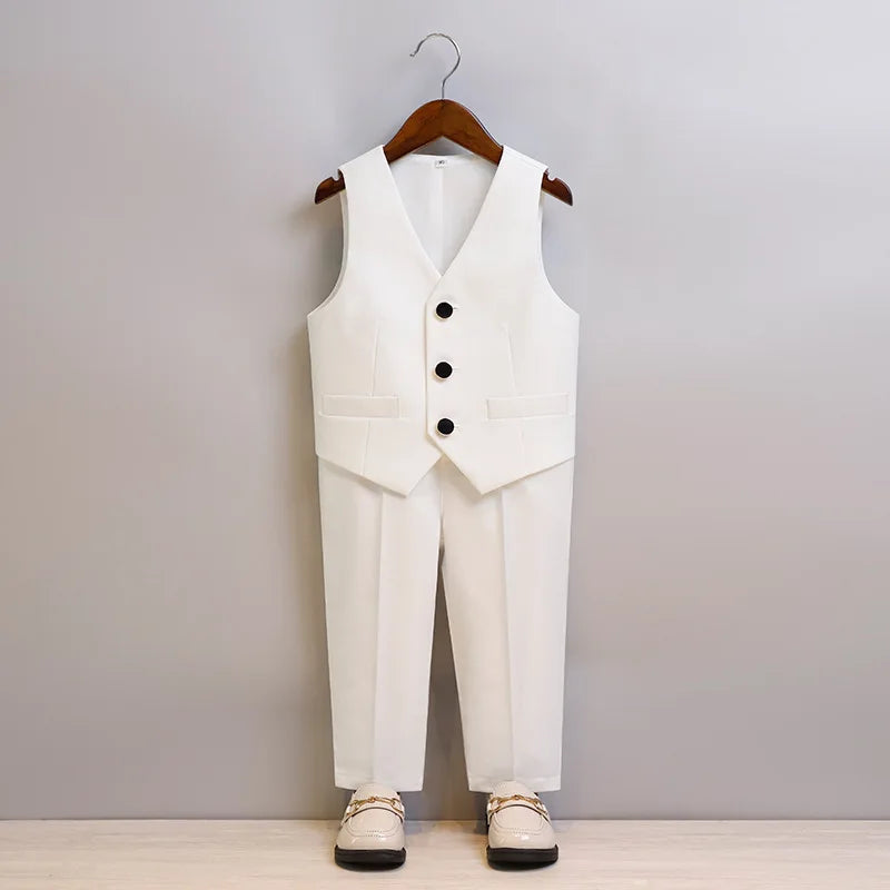 Boys Pure White Suit Set Kids Wedding Birthday Ceremony Party Performance Costume Childre's Piano Performance Costume