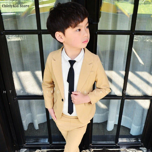 Little Boys Solid Suit Jacket Trousers Kids Formal Dress Spring Tuxedos Clothes Sets Child Cool Blazer Pants Baby Toddler Suits