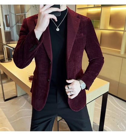 2025 Autumn Winter Velvet Suit Jacket Men Casual Business Blazers Wedding Groom Social Banquet Party Formal Blazer Men Clothing