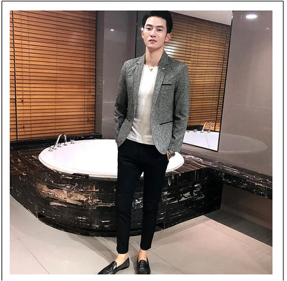 Solid Color Men's Fashion Casual Outdoor Gentleman Business Wedding Trend Slim-fit Formal Dress British Style Wedding Blazer