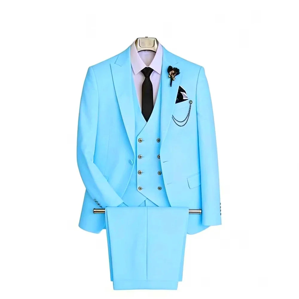 3 Piece Men's Wedding Dress Suits Slim Fit Peak Lapel Blazer+Vest+Pants Groom Tuxedos for Party Formal Suit Elegant Men Clothes