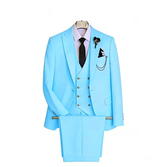 3 Piece Men's Wedding Dress Suits Slim Fit Peak Lapel Blazer+Vest+Pants Groom Tuxedos for Party Formal Suit Elegant Men Clothes