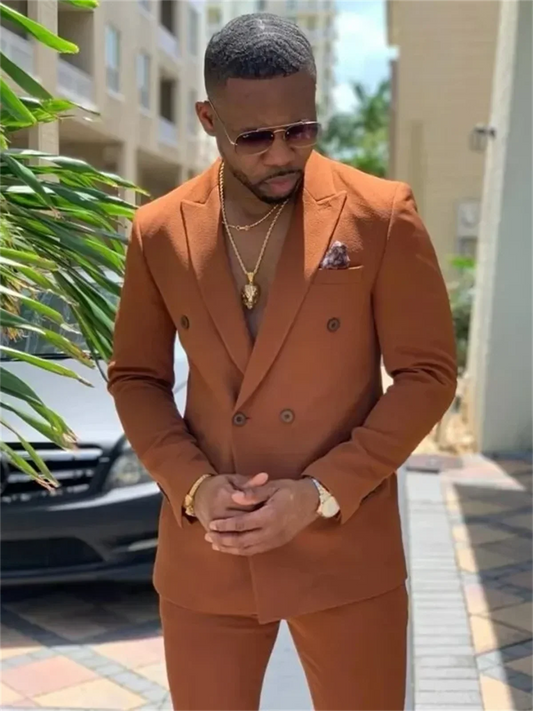 2 Pieces New Fashion Green Double Breasted Men Suits Wedding Slim Fit Tuxedo Terno Masculino Prom Groom Blazer Custom Made