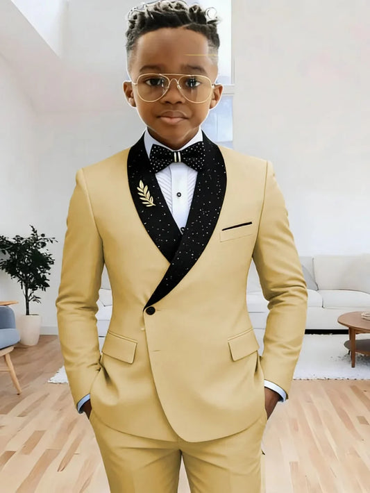 High Quality Boys Beaded Suits 2 Pieces Jacket Pants Stage Performance Wear Classic Elegant Kids Suit Set For Wedding 2-20T