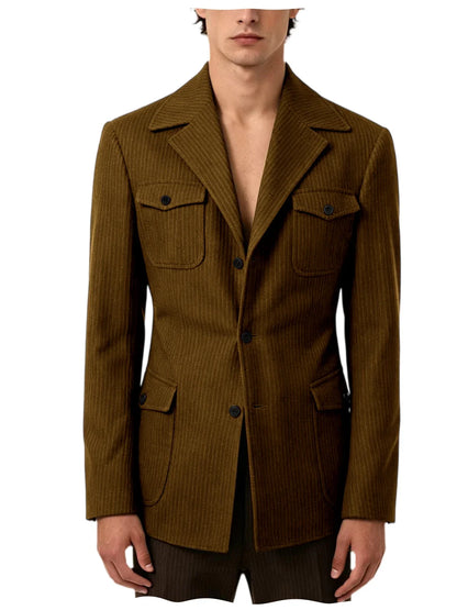 Men's Pinstripe Blazer Slim Fit Notched Lapel Lightweight Breathable Multi Pocket Comfortable Casual Sport Coat For Summer