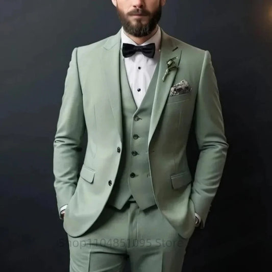 Men's 3-Piece Slim Fit Wedding Suit – Jacket, Vest & Pants for Groom & Groomsmen