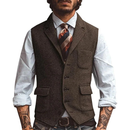 Men's Slim Fit Herringbone Vest for Wedding & Smart Casual Wear – Multiple Colors