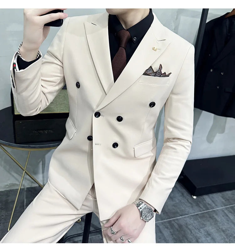 Men's Double-Breasted 2-Piece Suit – Slim Fit, Formal Business & Wedding