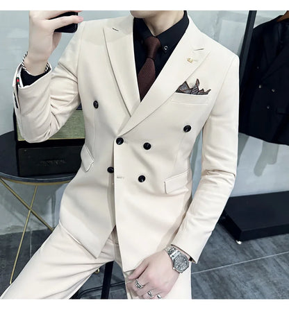 Men's Double-Breasted 2-Piece Suit – Slim Fit, Formal Business & Wedding