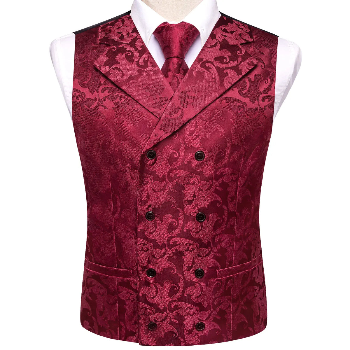 Men's Floral Jacquard Waistcoat Set – Golden Yellow Red Single Breasted Vest for Tuxedo, Gala & Special Occasions