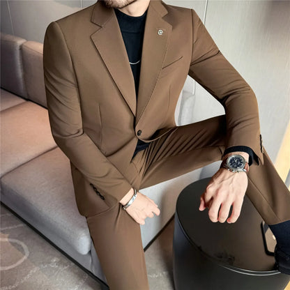 High Quality Suit Set for Men 2 Pieces (Blazer+Trouser) Office Work Party Prom Wedding Groom Business Formal Casual Suits M-5xl