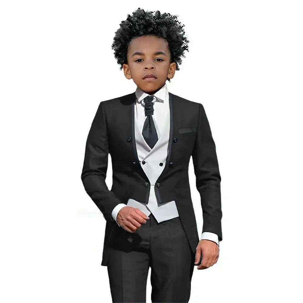 2026 Autumn Handsome Wedding Suits 3 Pieces For Kids, Boys Slim Fit Tuxedo Performance Costumes,Formal Blazer Banquet Outfit