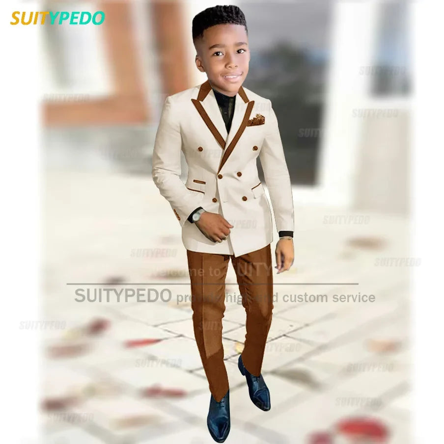 Fashion Suit For Boys Evening Dinner Tailor-made High Quality Outfits Fashion Children Double Breasted Blazer Pants Two Pieces
