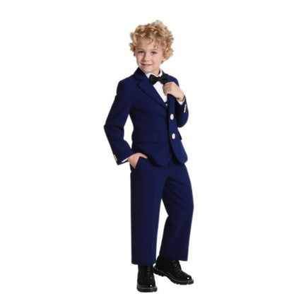 Kids 4Pieces Cerenmony Suit Set With Jacket Vest Pants Bowite Flower Boys Wedding Dress Children Birthday Photography Outfit