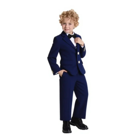 Kids 4Pieces Cerenmony Suit Set With Jacket Vest Pants Bowite Flower Boys Wedding Dress Children Birthday Photography Outfit