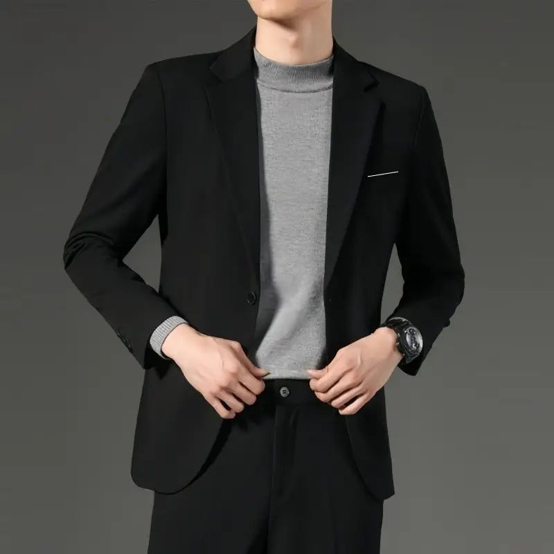 Men's Blazer Single Button Smart Casual Jacket — White & Black
