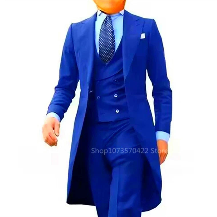 Costume queue de pie pour homme, costume de cérémonie, veste à revers pointus, gilet et pantalon pour fête, mariage, danse, performance de magie.