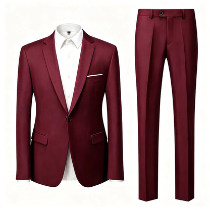 Men's Suit Set Wedding Elegant High Quality Blazer Pants Slim Fit Wrinkle Resistant Business Formal Breathable Durable