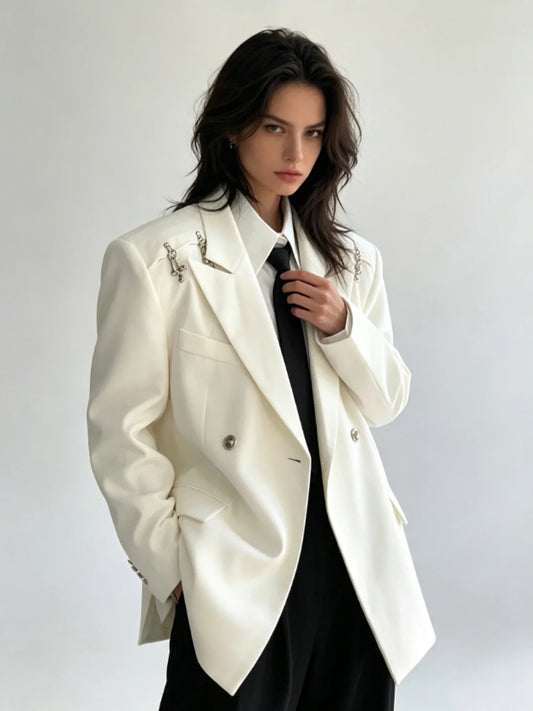 Women White Blazer Y2k 2000s Vintage Suit Coat Korean Style Loose Vintage Oversize Casua Jacket Outerwear for Women Autumn 2026