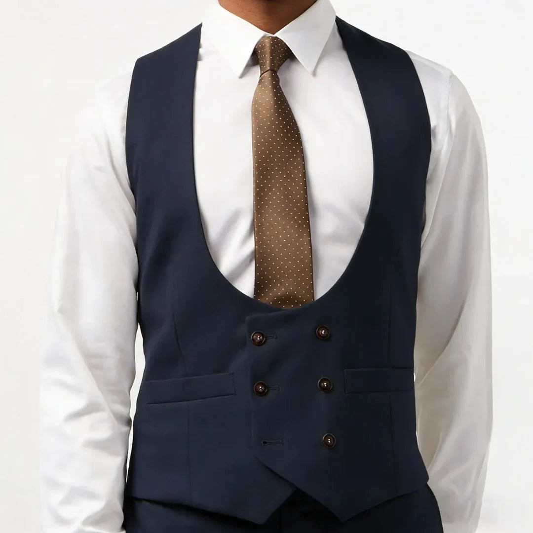 Men Vest Double Breasted with Pocket Solid Waistcoat for Wedding Business Formal Occasions