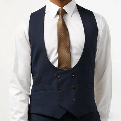 Men Vest Double Breasted with Pocket Solid Waistcoat for Wedding Business Formal Occasions