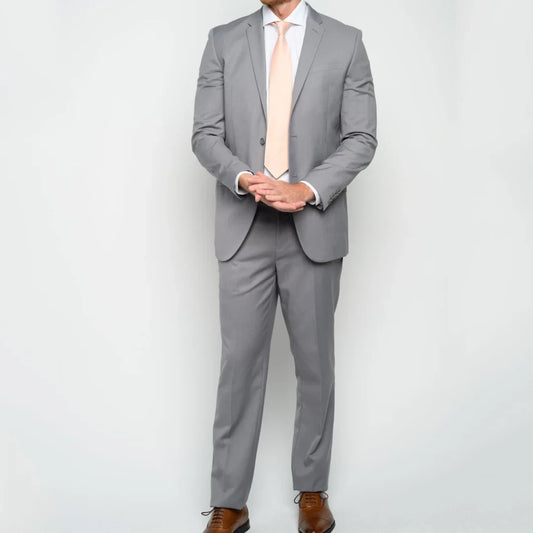 Men Suit 2 Pieces Gray With Lapel Single Button Solid For Wedding Birthday Party Prom Banquet Business Work Jacket And Pants