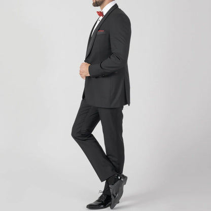 Men Suit 2 Pieces Black With Bright Lapel Single Button Solid For Wedding Business Banquet Party Office Work Jacket And Pants