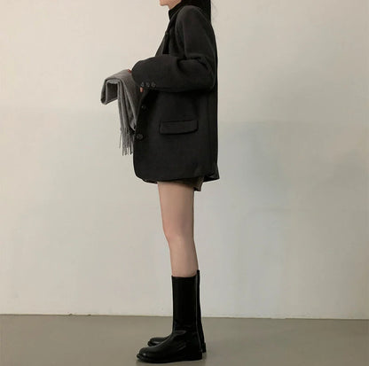 Chic Autumnal Loose Fit Casual Classic Style Long Sleeve Woolen Coat for Women Elegant Commuter Style Single Button Closure